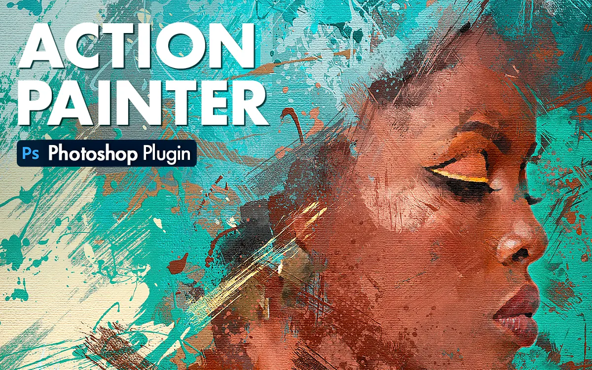 Action Painter result: photo repainted as an expressive turquoise and orange portrait